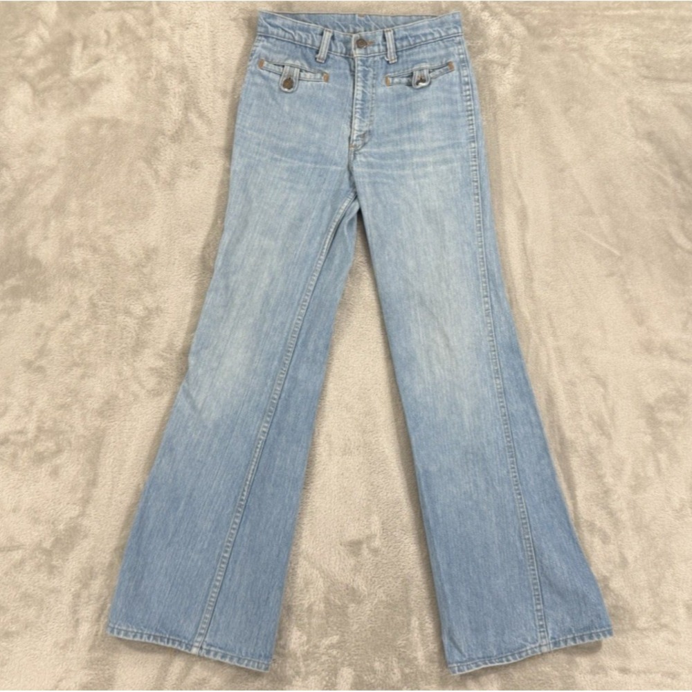 Vintage 70s Levis Jeans Womens W28 L31 Orange Tab Bootcut Buttons Made In USA